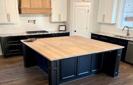 Butcher block counter top on kitchen island