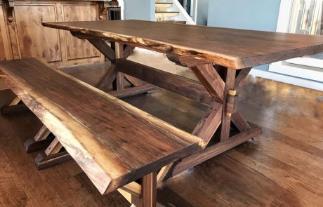 Rustic live edge dining table and bench