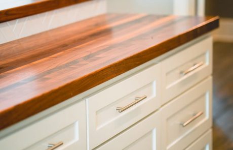 Custom kitchen butcher block counter top detail